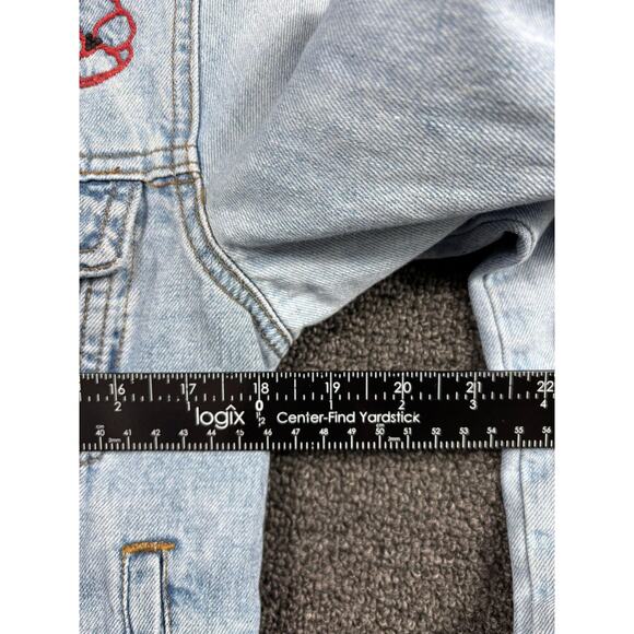 Gap 1969 Denim Jacket Womens Small Light Wash Cropped Raw Hem Rose Embroidered - Picture 6 of 7